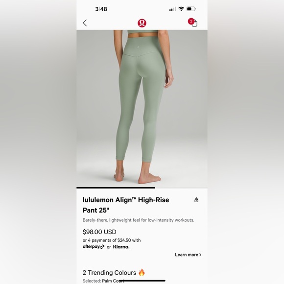Lululemon align high rise pant 25”, Color Palm court - Picture 3 of 6
